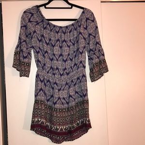 Off-the-shoulder patterned romper
